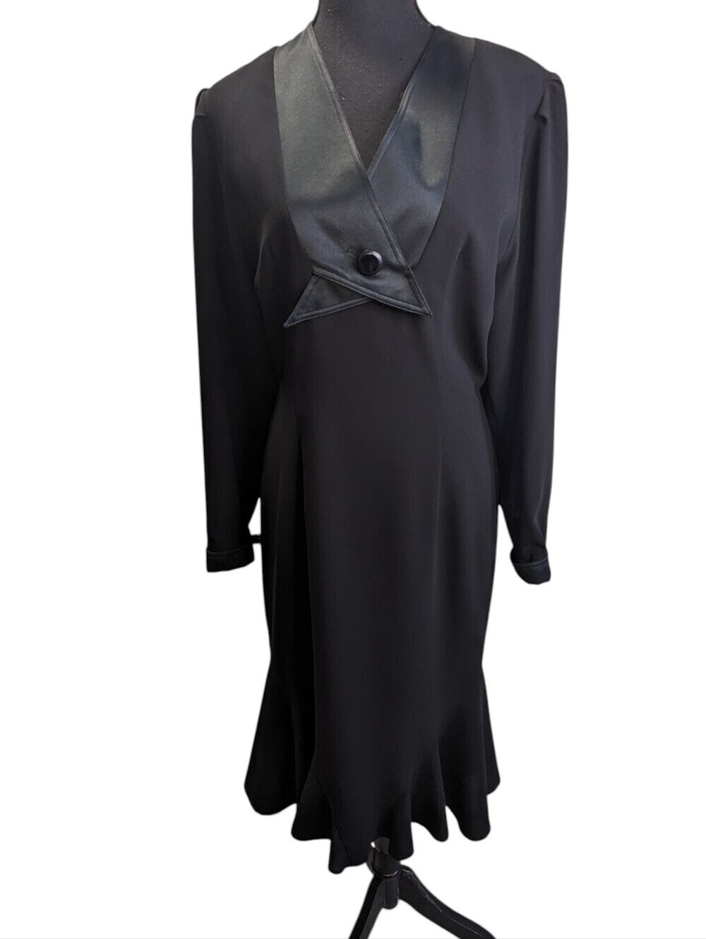 Classic Vintage 90 Black Midi Dress AndSatin Trim Size 12 Check Measurements